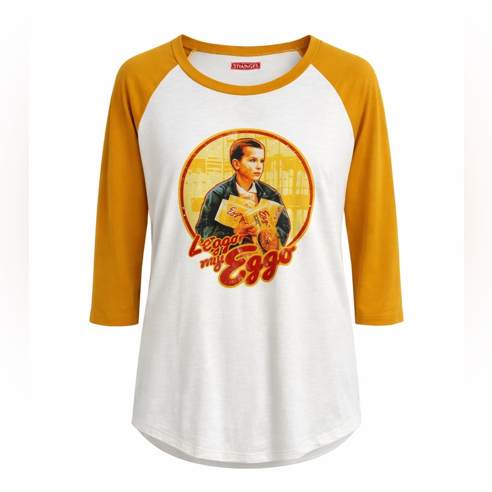 Stranger Things White and Gold Raglan Shirt